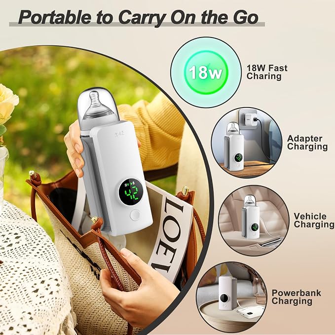 Portable Bottle Warmer with Display for Travel, 6000mAh Battery-Powered