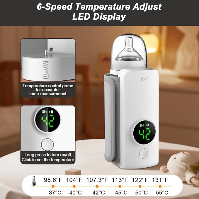 Portable Bottle Warmer with Display for Travel, 6000mAh Battery-Powered