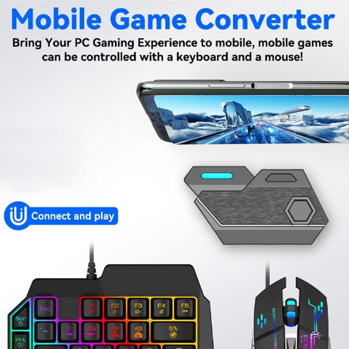 One Hand RGB Gaming Keyboard and Mouse Combo